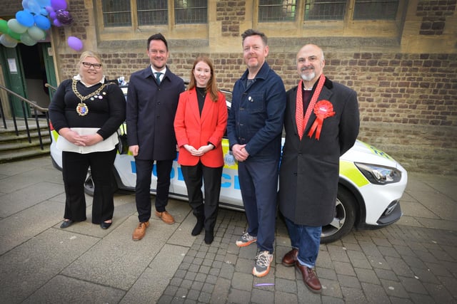 Hastings Is No Place For Hate event on March 9 2024.
L-R: Mayor Margi O'Callaghan; Stephen Morgan, Shadow Minister for Rail; Helena Dollimore, Labour's candidate for Hastings & Rye; James Matthew Thomas ; Paul Richards, Sussex PCC candidate.
