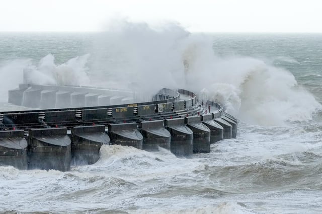 Brighton (pictured), Chichester, Worthing, Hastings, Eastbourne and Shoreham and other places across the county have all been affected by the heavy rain and winds brought by Storm Claudio.