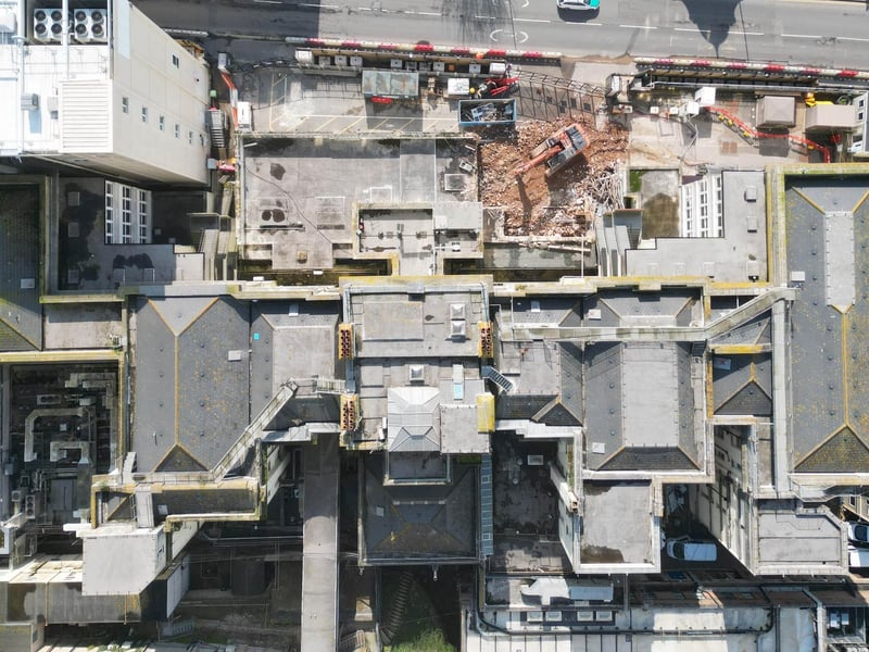 Demolition work is continuing at the Royal Sussex County Hospital in Brighton to make way for a new Sussex Cancer Centre.