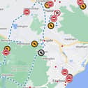 Multiple roads closed in East Sussex for works - large diversion in place. Photo: One.Network map