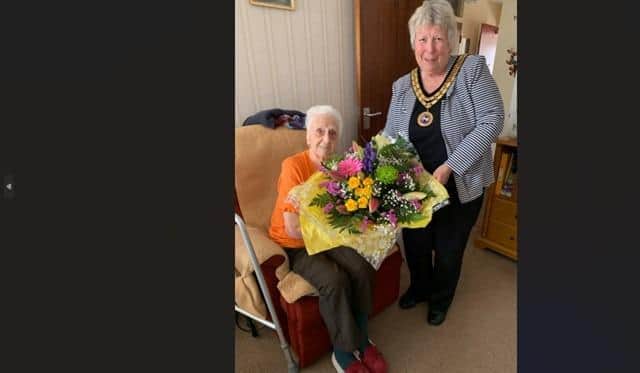 Newhaven mayor Julie Carr visited Edith Saunders to celebrate her 100th birthday. Photo: Julie Carr