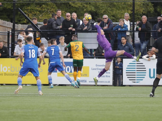 Action from Horsham's 2-0 home defeat to Bishop's Stortford in the Isthmian Premier on Saturday