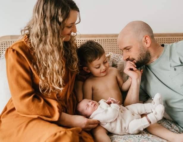 Andy Banks with his fiancée Antonia, four-year-old son Pep and 11-month-old daughter Ornella. Photo: Jayne Sacco Photography
