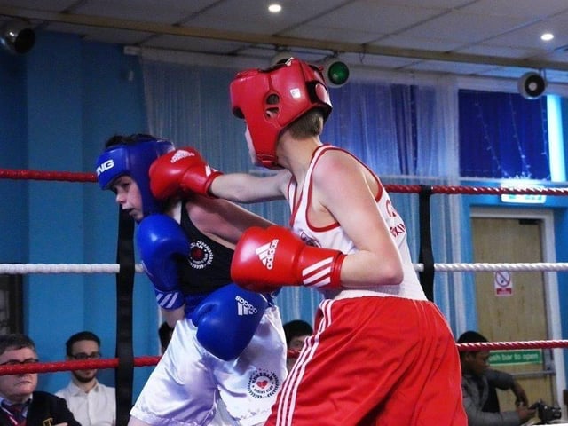 Action from Crawley's junior boxing squad at their annual blockbuster at the Goffs Park Social Club on Sunday. Picture by Max Spanner Photography