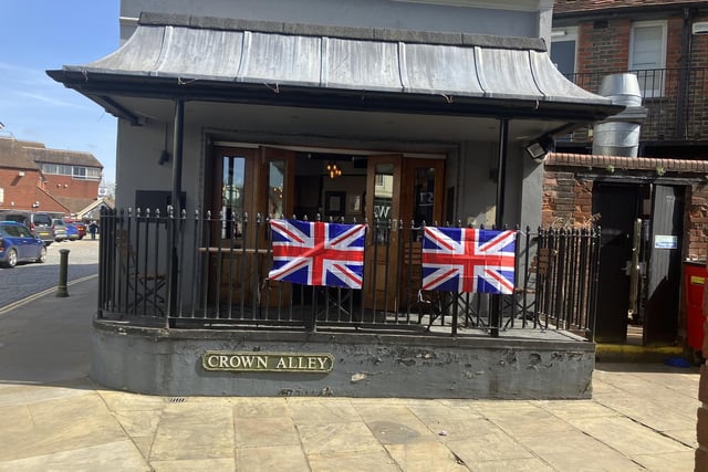 The appropriately-named Crown pub in the Carfax/Crown Alley is patriotically flying the flag