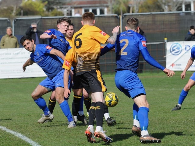 Action from Littlehampton Town's 1-1 draw with Lancing in theIsthmian south east division at The Sportsfield