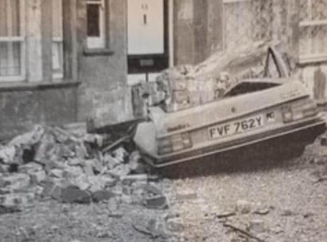 This car in Hastings was badly damaged by the Great Storm