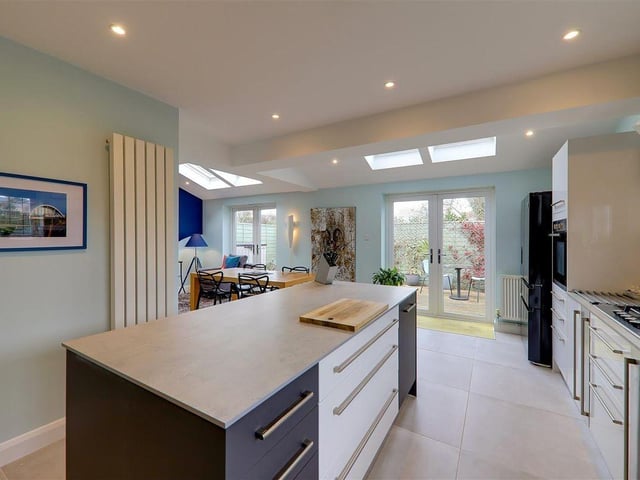 This impressive three-bedroom house close to the beach in Goring has a feature family room with part-vaulted ceiling