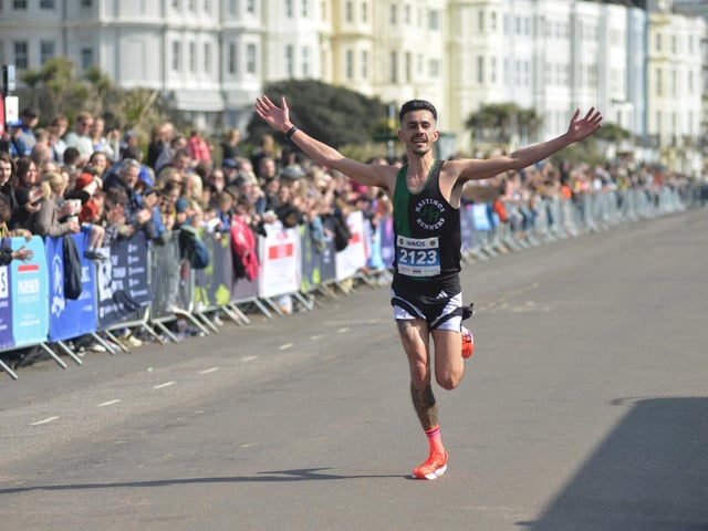 Images from the finish area at the 2026 Hastings Half Marathon