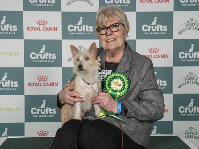 Susan Bruntle, from West Sussex, with Treacle, a Portuguese Podengo (Warren Hound) which was the Best of Breed on Day 1 of Crufts (Thursday, March 6).