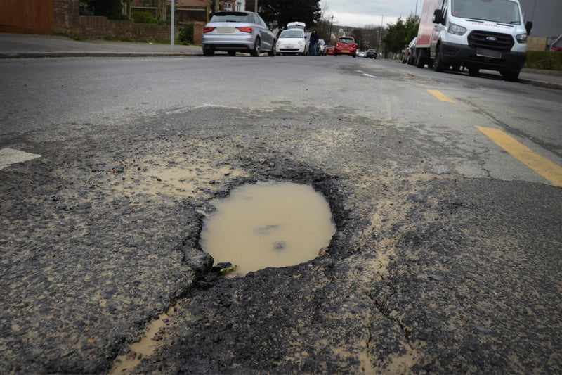 Potholes and poor road surface in Buckhurst Road, Bexhill.