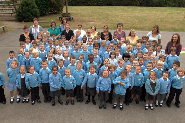 Staff and pupils at Hawthorns First School