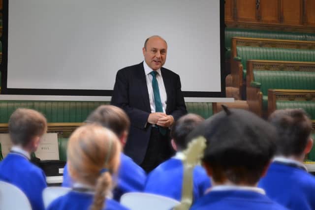 MP Andrew Griffith spoke to Slindon schoolchildren in Parliament