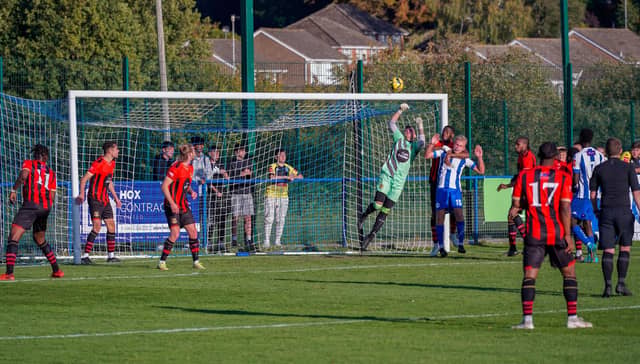 Action from the Haywards Heath Town v Sittingbourne clash in the Isthmian south east division