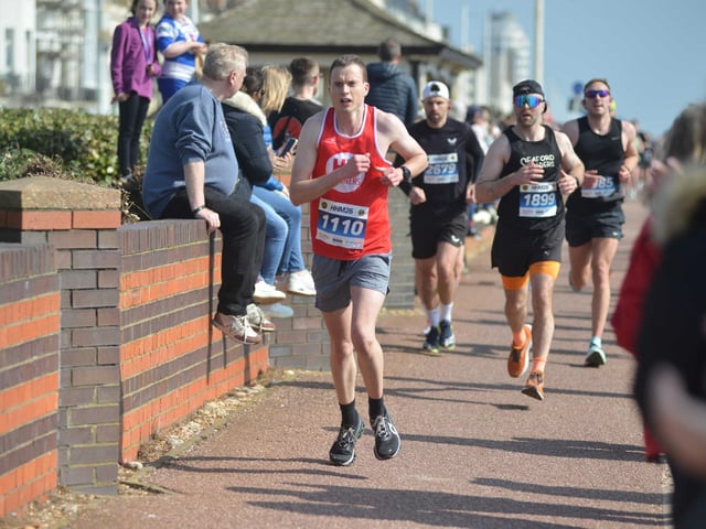 Images from the finish area at the 2026 Hastings Half Marathon