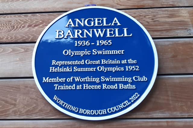 The new blue plaque at Splashpoint Leisure Centre in Worthing
