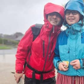 Becky and dad Albert had a stormy start to the walk on Saturday
