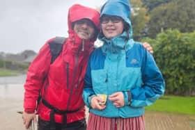 Becky and dad Albert had a stormy start to the walk on Saturday