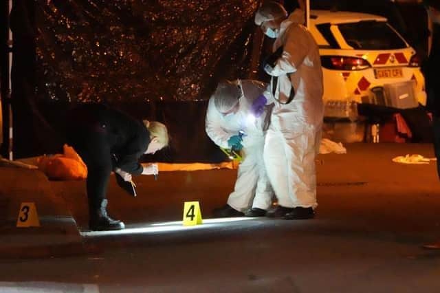 Forensics set up a tent in East Park, Crawley after a teenager was stabbed to death