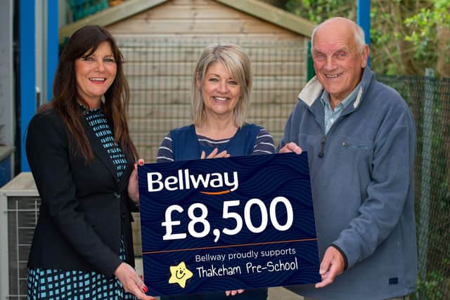 Fiona Mitchell, sales manager of Bellway South London, with Thakeham Pre-School manager Sharon Rance and Thakeham Parish Councillor Norman Prince