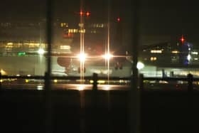 PLANES FINALLY LANDING AT GATWICK AFTER MANY DIVERETED, SOME TO PARIS , TAKEN 02.00 AM APPROX   STORM ISHA 