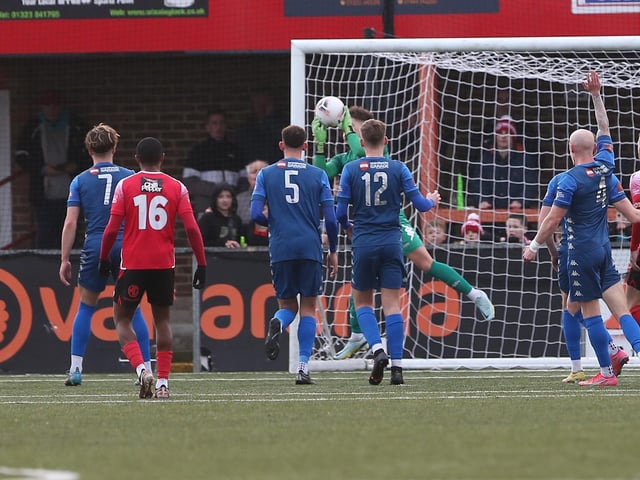 Action from Worthing's 2-0 National South win at Eastbourne Borough