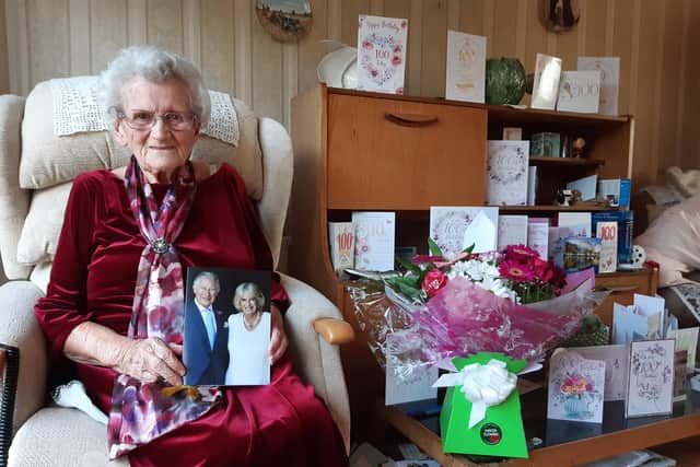 Evelyn Gubbins was overwhelmed with cards and flowers in her favourite colours for her 100th birthday