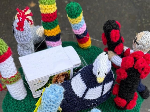 Miniature versions of the bollard covers the Woolly Wednesday group have made in the past