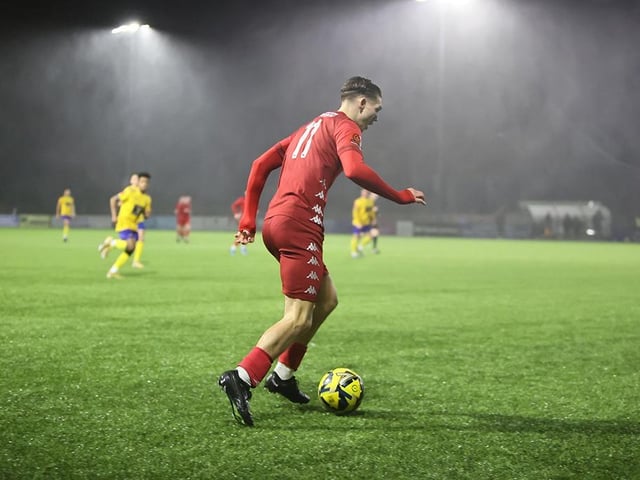 Action from Worthing FC's 4-0 win at Lancing FC in the third round of the Sussex Senior Cup
