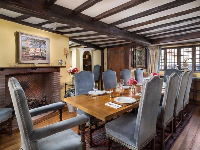 The wonderful dining room with a great fireplace