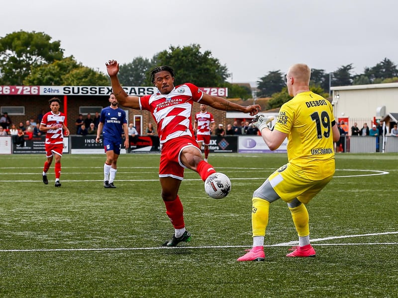 Images from Eastbourne Borough's 2023-24 season opener, a 1-0 National South home win over Hampton and Richmond