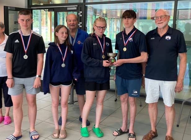 Littlehampton Wave Life Saving Club chairman David Slade, right, with RLSS Sussex president John Stainer and the competition winners, from left, Jack Bristow, Tassia Wormald, Sophia Hendey and Jude Morris