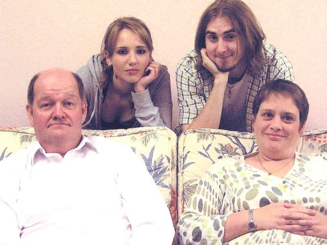 The cast of Father's Day in October 2007, Ian Black and Sara Owen, front, with Charlie Owen and Chris Becker