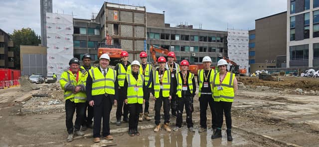 Local students visited the Old Town Hall demolition site with Councillor Michael Jones