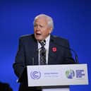 Veteran Broadcaster and environmentalist Sir David Attenborough speaks during the opening ceremony of the UN Climate Change Conference COP26 at SECC on November 1, 2021 (Photo by Jeff J Mitchell/Getty Images)