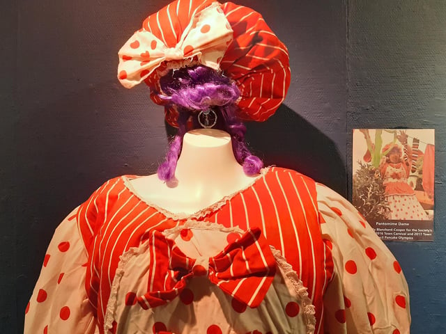 The Pantomime Dame costume worn by Billy Blanchard-Cooper for the 2016 Littlehampton Town Carnival and 2017 Pancake Olympics