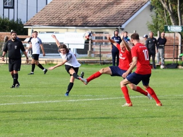 Action from Pagham v Eastbourne United in the FA Vase