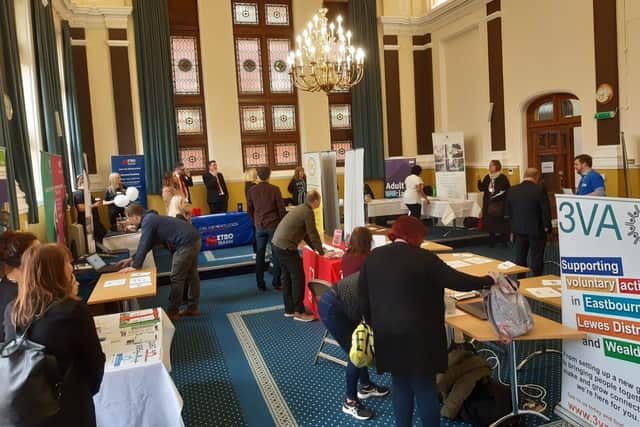 Soon to be repeated – a scene from a past “Opening Doors” jobs fair at Eastbourne town hall