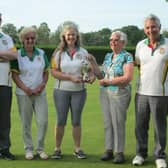 Ray Knight, Jenny Patterson and Jane Gray, being presented the Mike Wood Cup by Ann Wood.