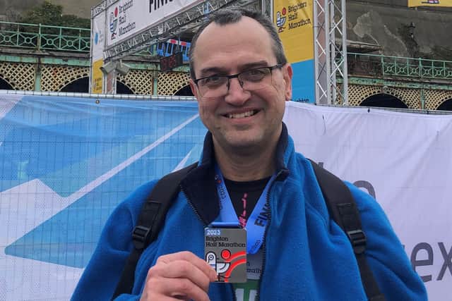 Colin Macconnell from Haywards Heath is training to run the London Marathon on April 23 to raise money for the Alzheimer's Society. He has just completed the Brighton Half Marathon