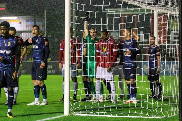 Lewes battle with Aveley at the Dripping Pan on Tuesday night - it finished 1-1 | Picture: James Boyes