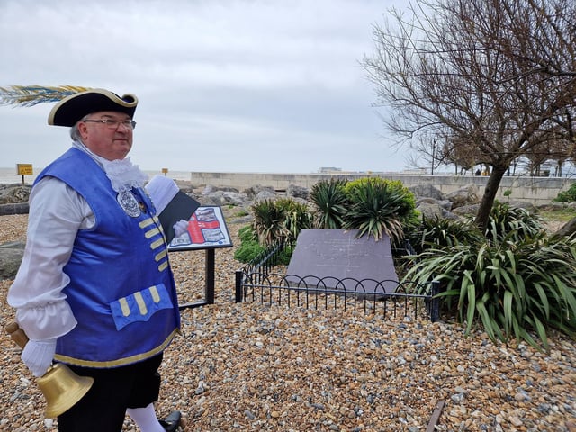 Worthing town crier Bob Smytherman launched his new walk on Tuesday, April 2, followed by afternoon tea at Worthing Town Hall to raise money for the mayor's charities, Broadwater Support Group and Community Hub, CYCALL inclusive cycling and the Parkinson's UK Worthing and Washington Group. Using information provided by The Worthing Society, Bob led a group of around 20 people on a three-hour walk around the town centre and seafront, giving many stories of the area's history en route.