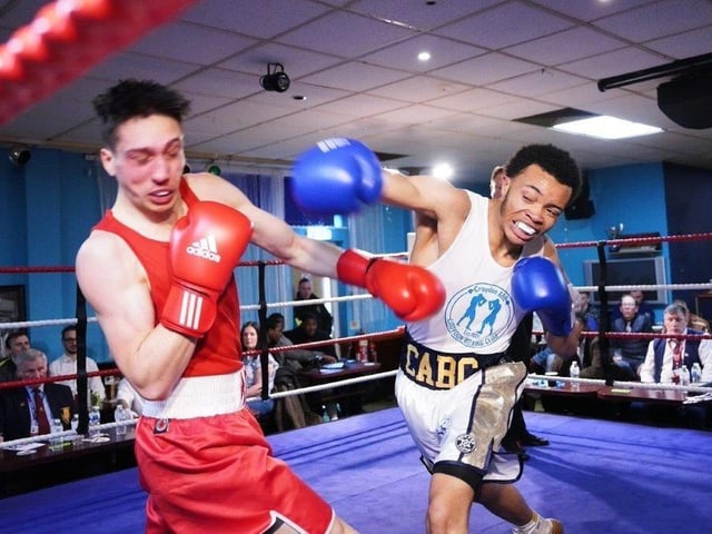 Action from Crawley's junior boxing squad at their annual blockbuster at the Goffs Park Social Club on Sunday. Picture by Max Spanner Photography