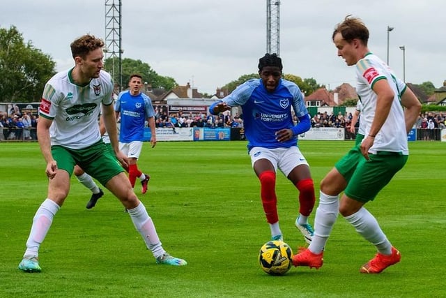 Action from Pompey's 1-1 draw with the Rocks in a pre-season friendly at Nyewood Lane