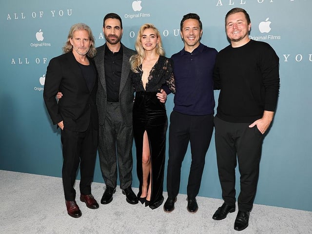 Aaron Ryder, Brett Goldstein, Imogen Poots, William Bridges, and Andrew Swett attend Apple's 'All of You' New York premiere at The Whitby Hotel on September 17, 2025.