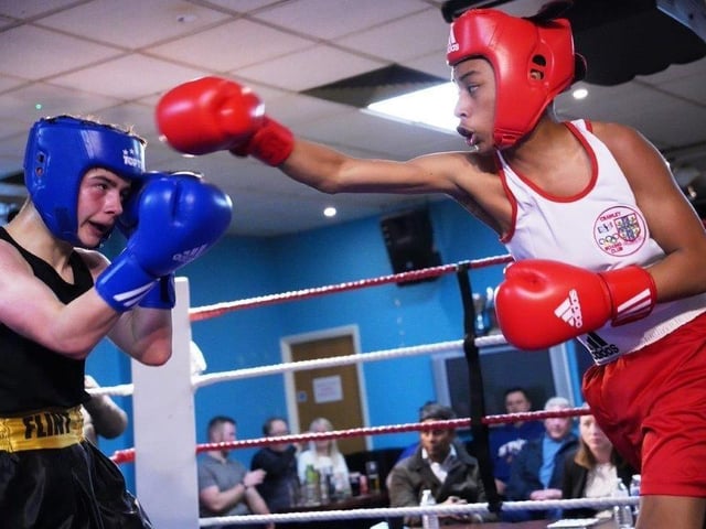 Action from Crawley's junior boxing squad at their annual blockbuster at the Goffs Park Social Club on Sunday. Picture by Max Spanner Photography