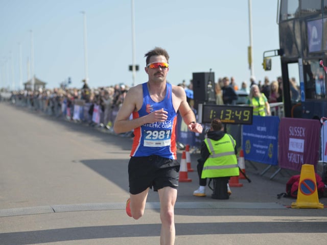 Images from the finish area at the 2026 Hastings Half Marathon