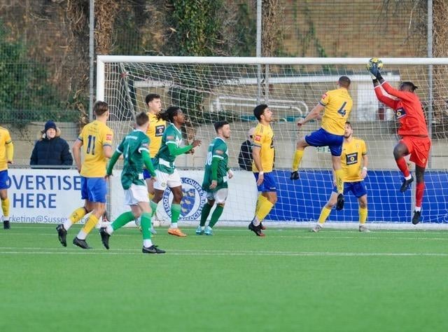 Action from Lancing's 3-2 win over Ashford United on Saturday. Picture by Stephen Goodger
