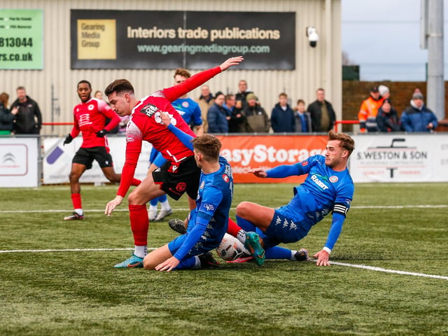 Action from Eastbourne Borough's 2-0 home loss to Worthing in National South