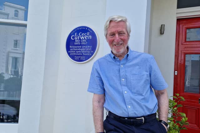 Richard Bianco with the Blue Plaque he commissioned for Dr E. Cecil Curwen